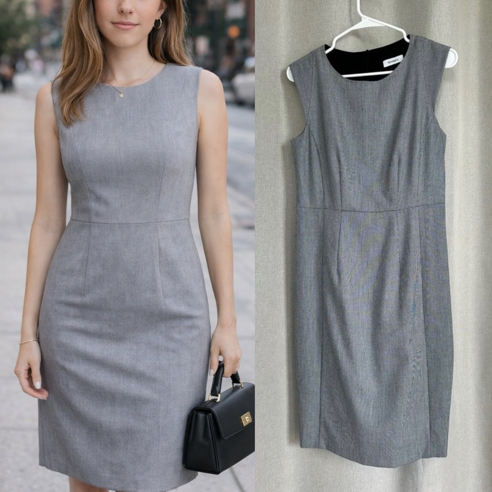 Max&Co Polyester Viscose Crewneck Sleeveless Gray Knee Length Dress S (6)